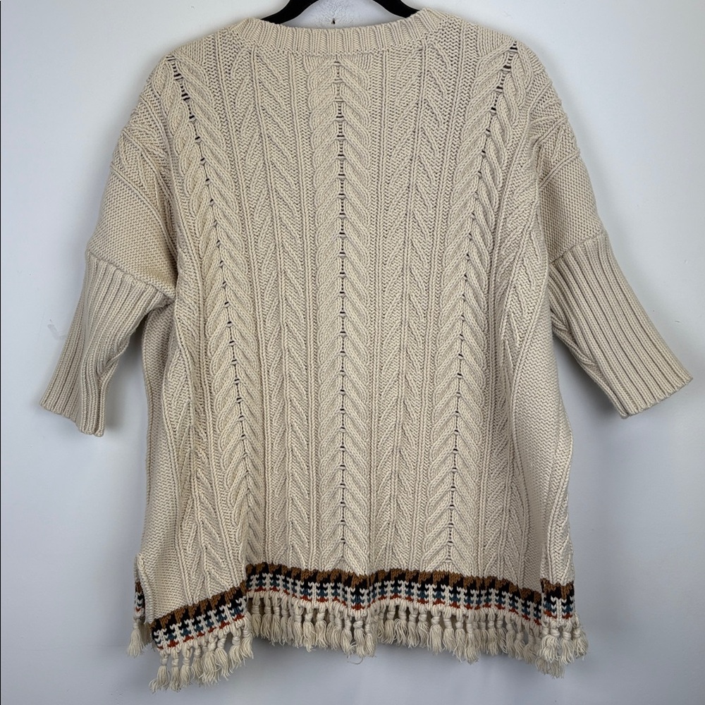 Chaser Cream Cable Knit Sweater Fringe Hem Boho Southwestern Size large - Picture 7 of 9